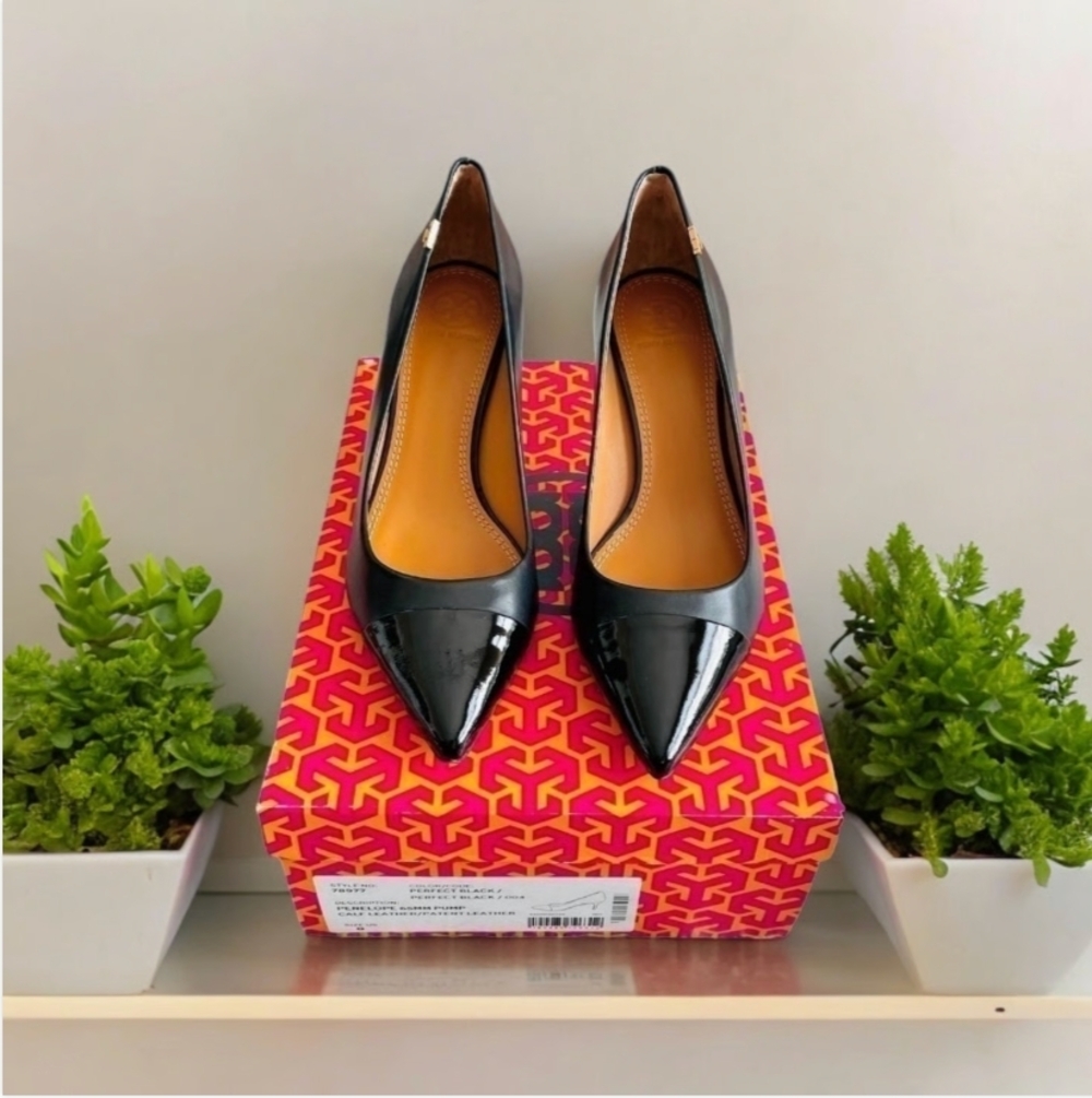 Tory Burch Penelope 65MM Black Leather Pumps Women’s Size 5.5 Made in Italy - Picture 3 of 9
